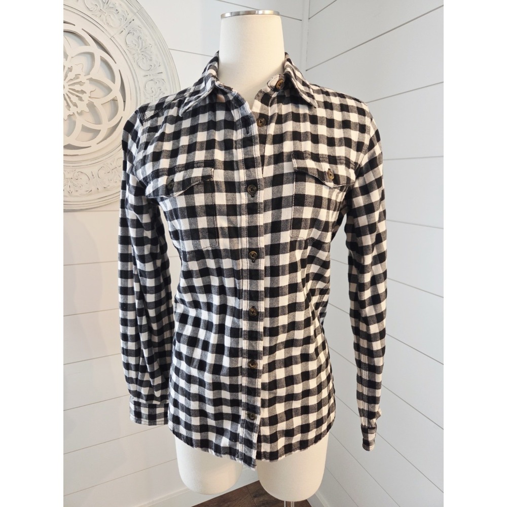Carhartt Womens Hamilton Flannel Plaid Button Down Work Shirt Black White M 8-10